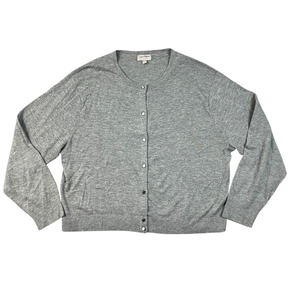 J Crew Cashmere Featherweight Cardigan Womens 2X Gray Sweater Luxury BZ400